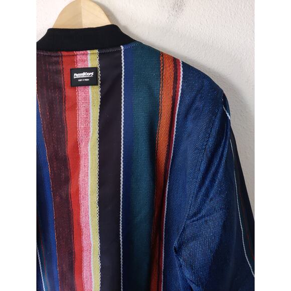FreshHoods Men's Blue & Red Striped Full Zip Insulated Bomber Jacket Size M - Picture 8 of 11